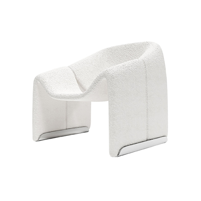 White Wool Accent Armchair with Sled Base and Tight Back in Solid Wood