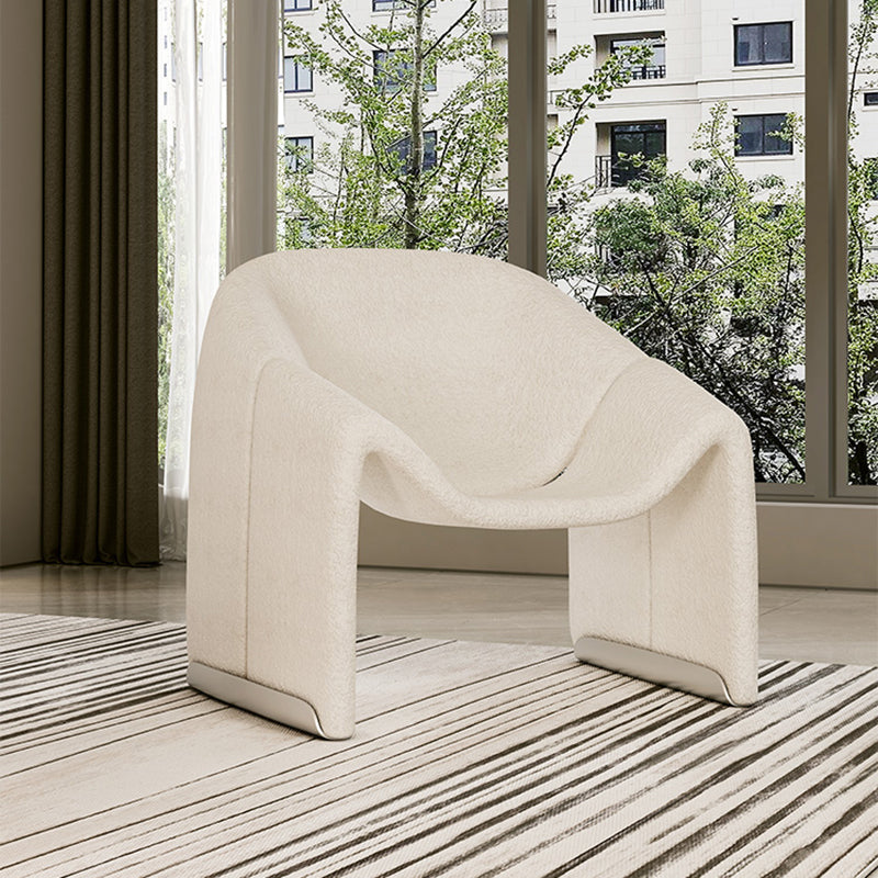 White Wool Accent Armchair with Sled Base and Tight Back in Solid Wood