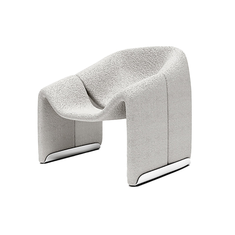 White Wool Accent Armchair with Sled Base and Tight Back in Solid Wood