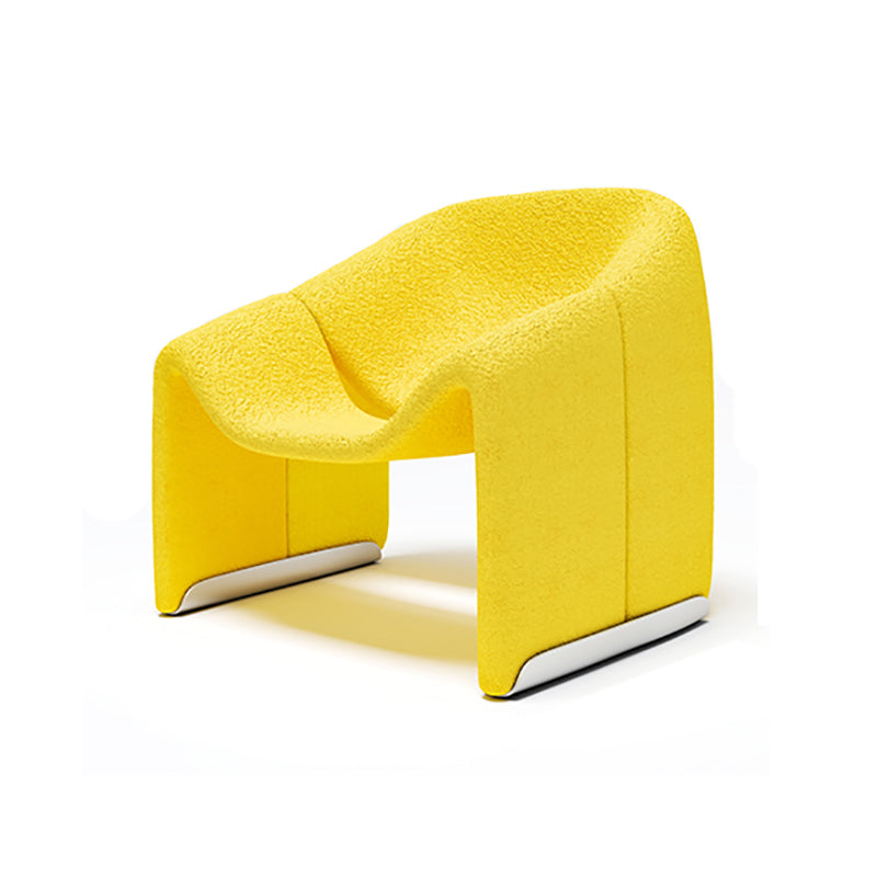 White Wool Accent Armchair with Sled Base and Tight Back in Solid Wood