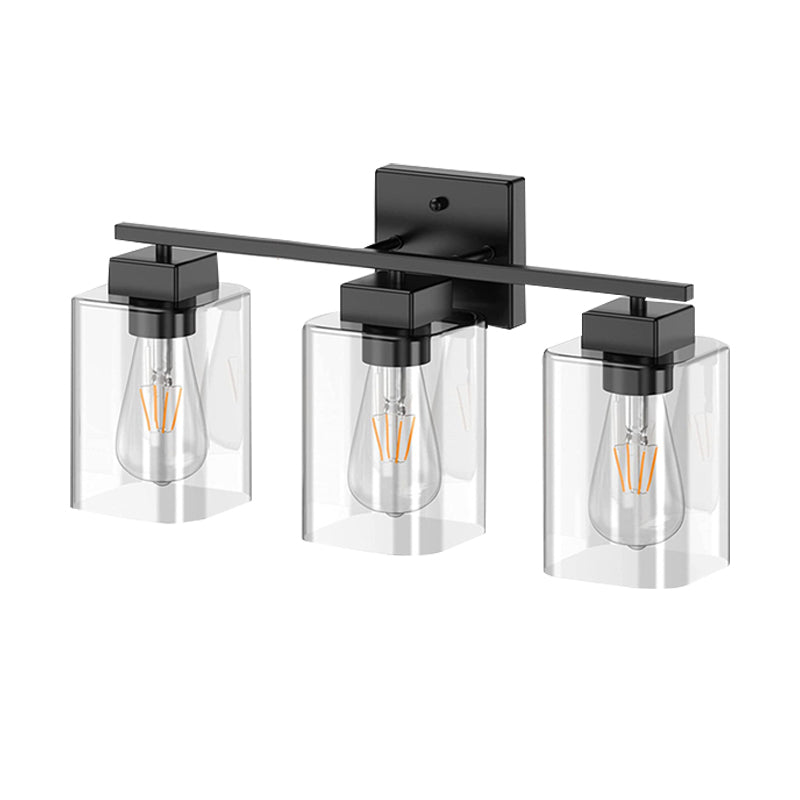 Industrial Metal Wall Sconce Rectangle Shape Vanity Lamp with Glass Shade for Bathroom