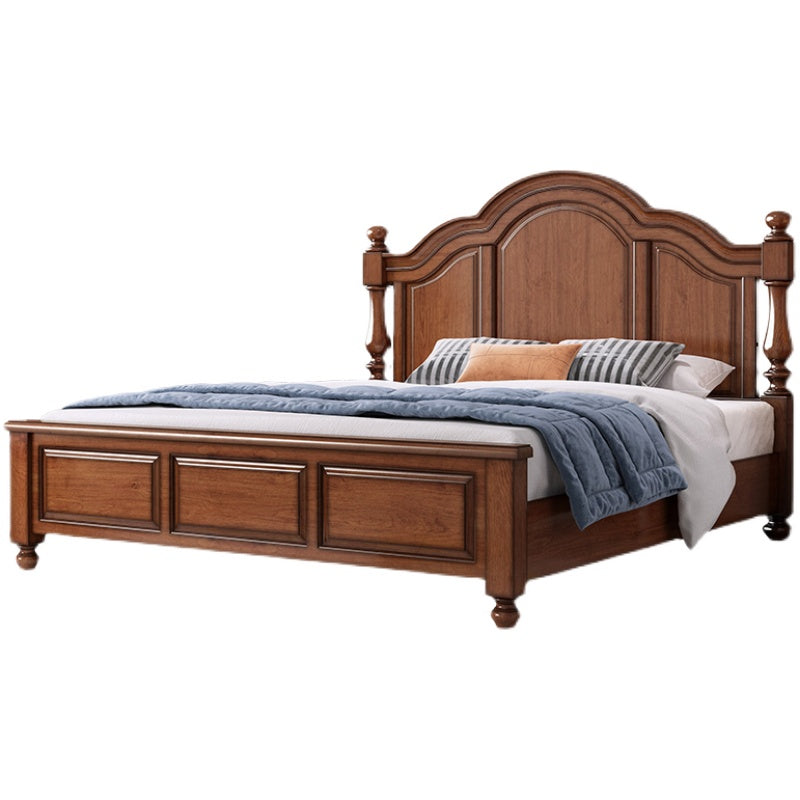 Mid-Century Modern Standard Bed Solid Wood Panel Bed with Headboard