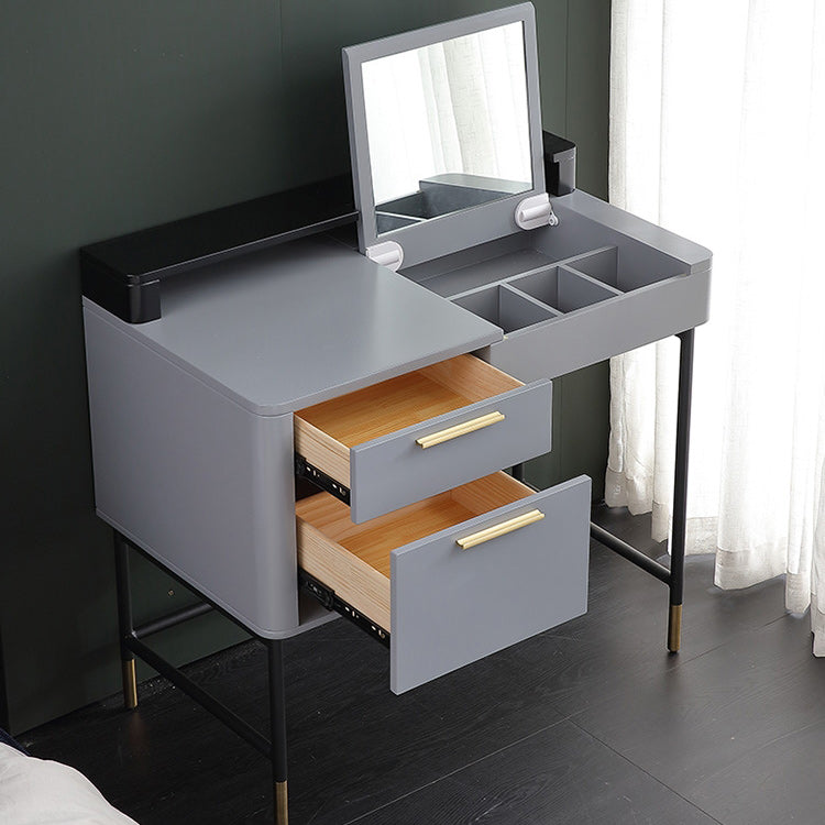 Modern Flip Single Wood Vanity with Padded Stool Lighted Mirror Vanity Desk
