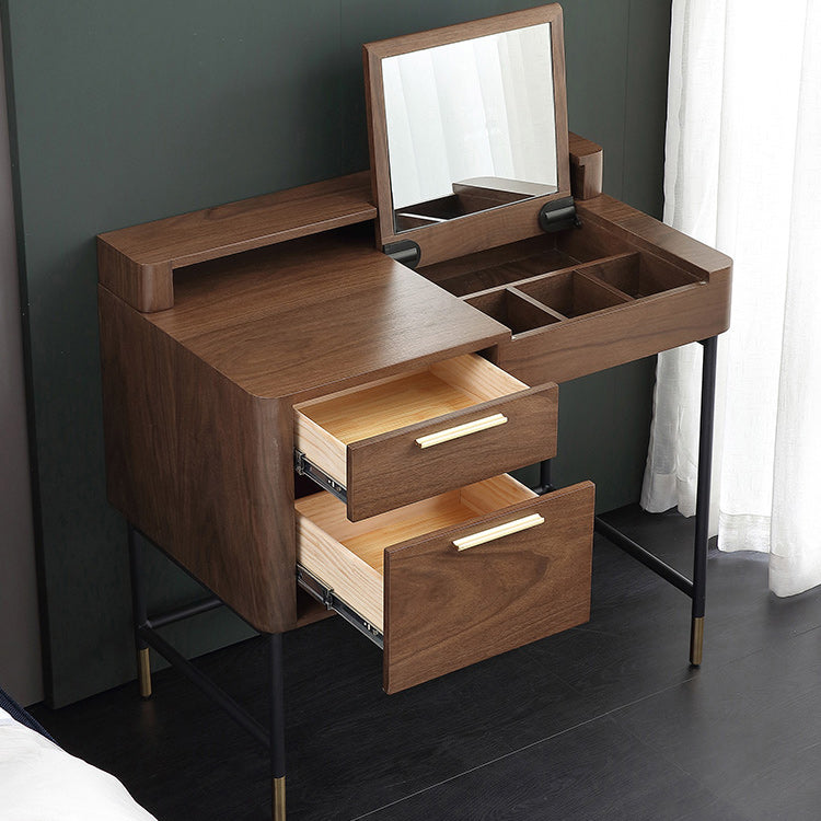 Modern Flip Single Wood Vanity with Padded Stool Lighted Mirror Vanity Desk