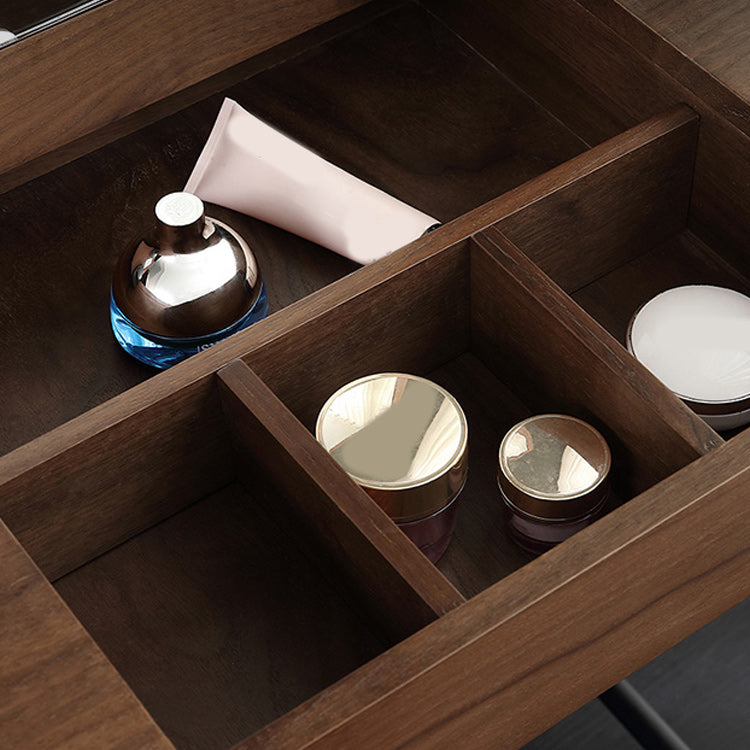 Modern Flip Single Wood Vanity with Padded Stool Lighted Mirror Vanity Desk