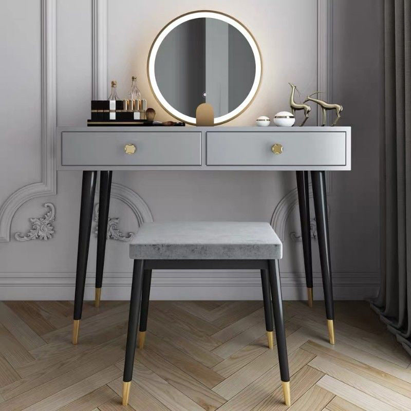 Modern Solid Wood Vanity Dressing Table with Mirror and Stool