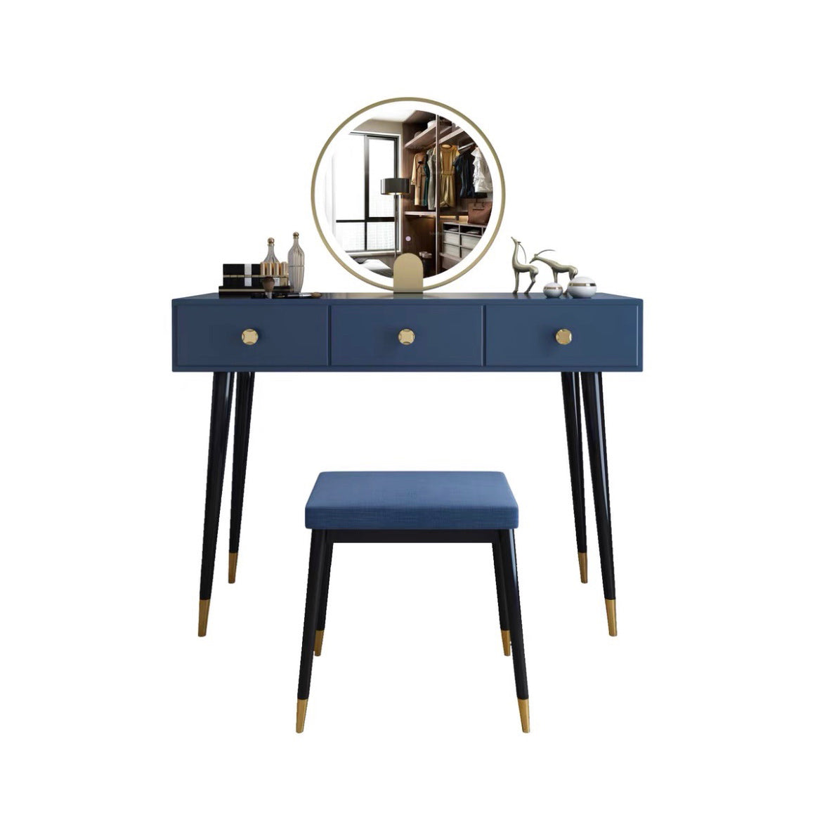 Modern Solid Wood Vanity Dressing Table with Mirror and Stool