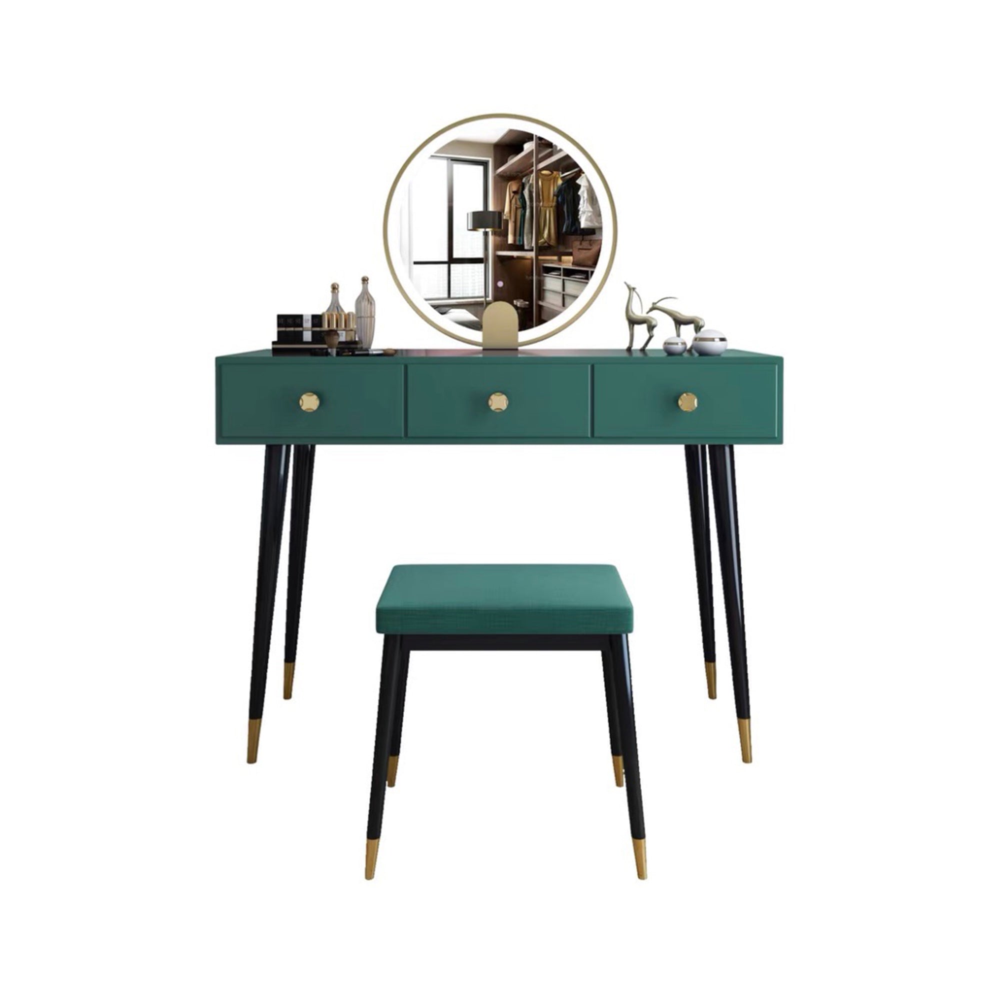 Modern Solid Wood Vanity Dressing Table with Mirror and Stool
