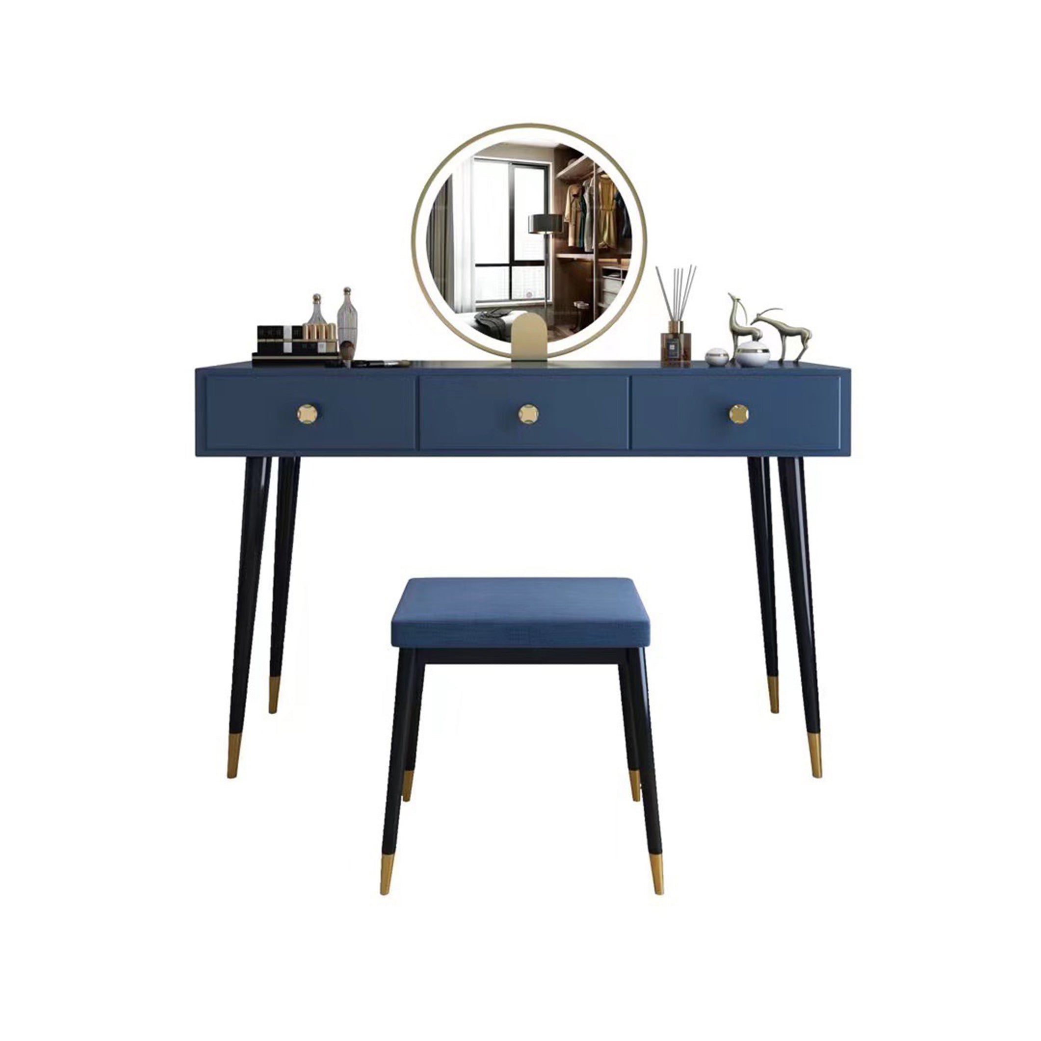 Modern Solid Wood Vanity Dressing Table with Mirror and Stool