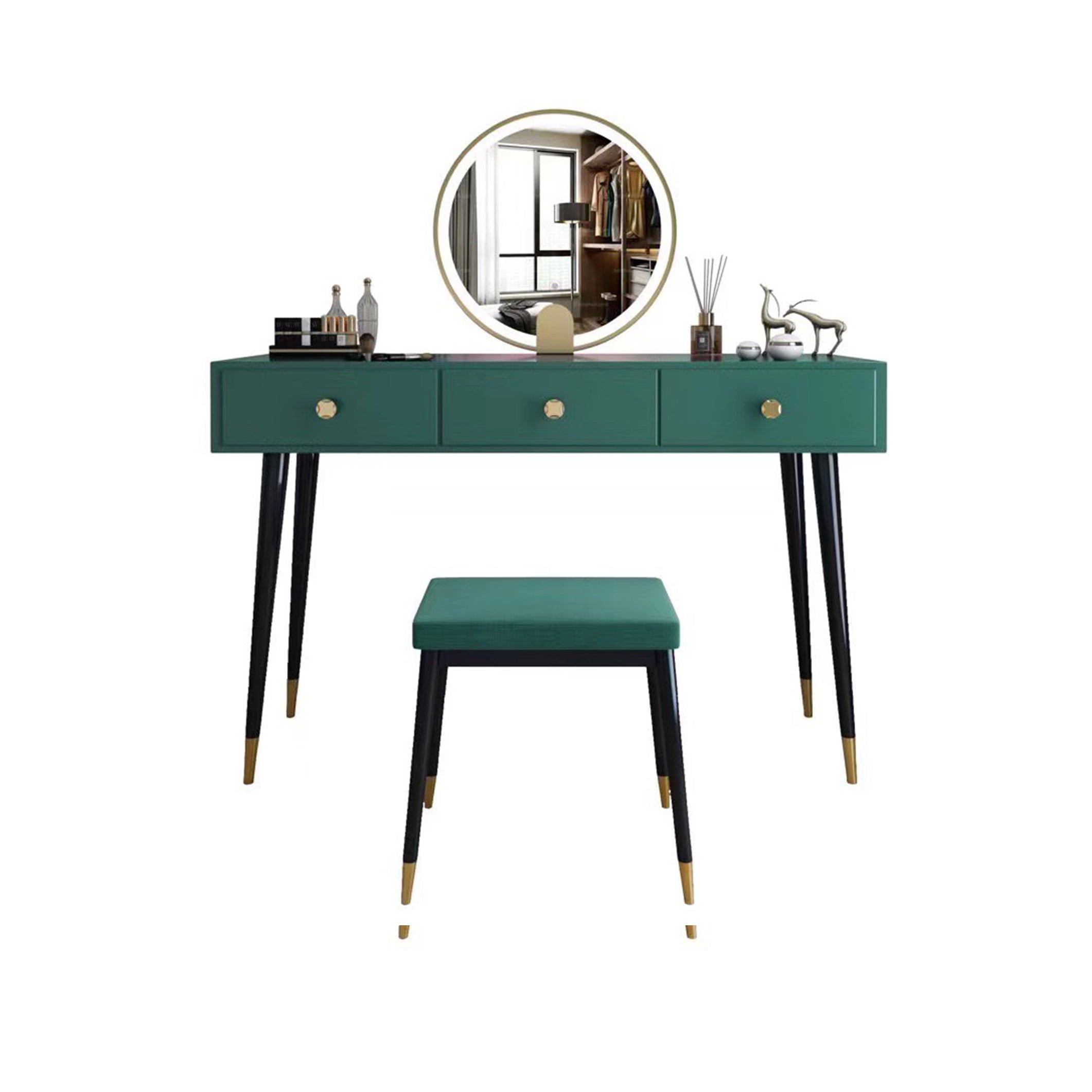 Modern Solid Wood Vanity Dressing Table with Mirror and Stool