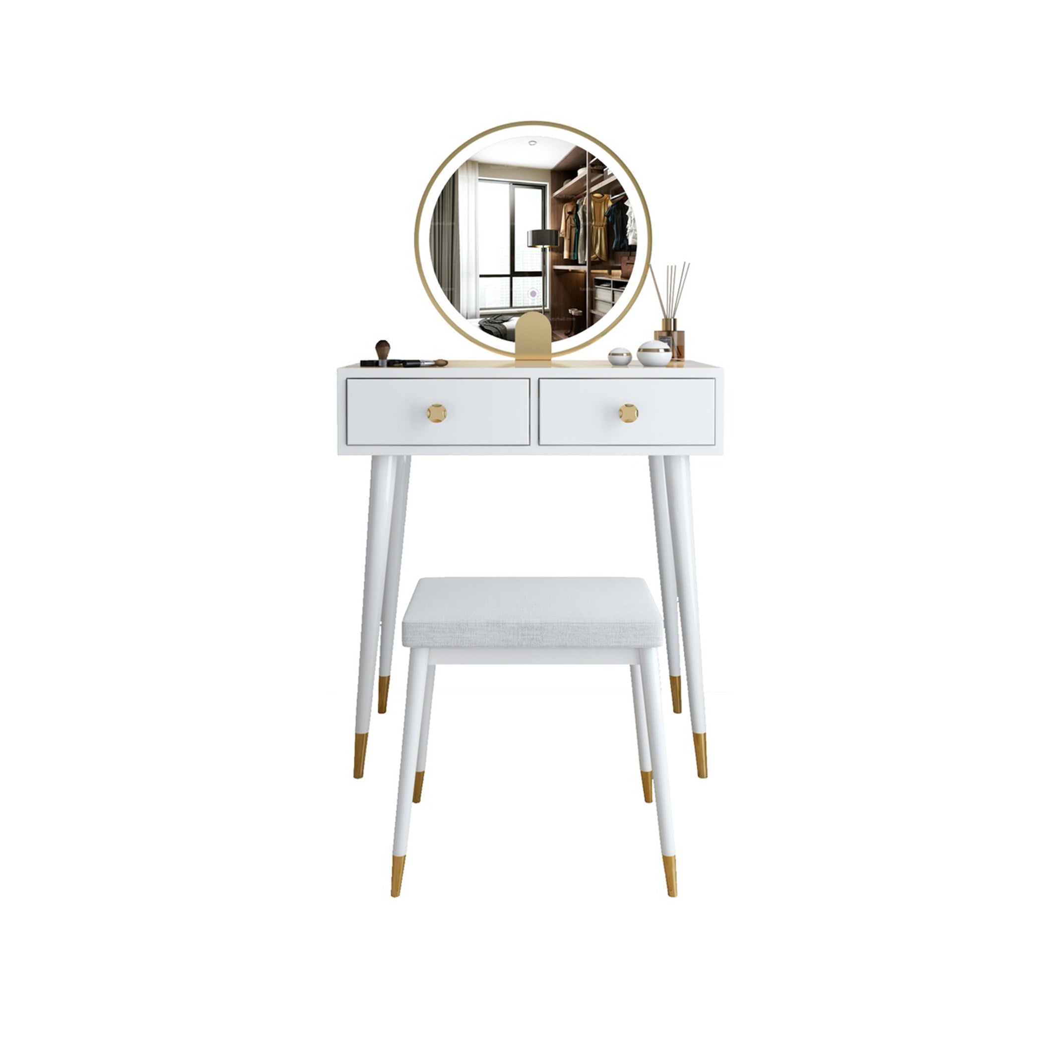 Modern Solid Wood Vanity Dressing Table with Mirror and Stool