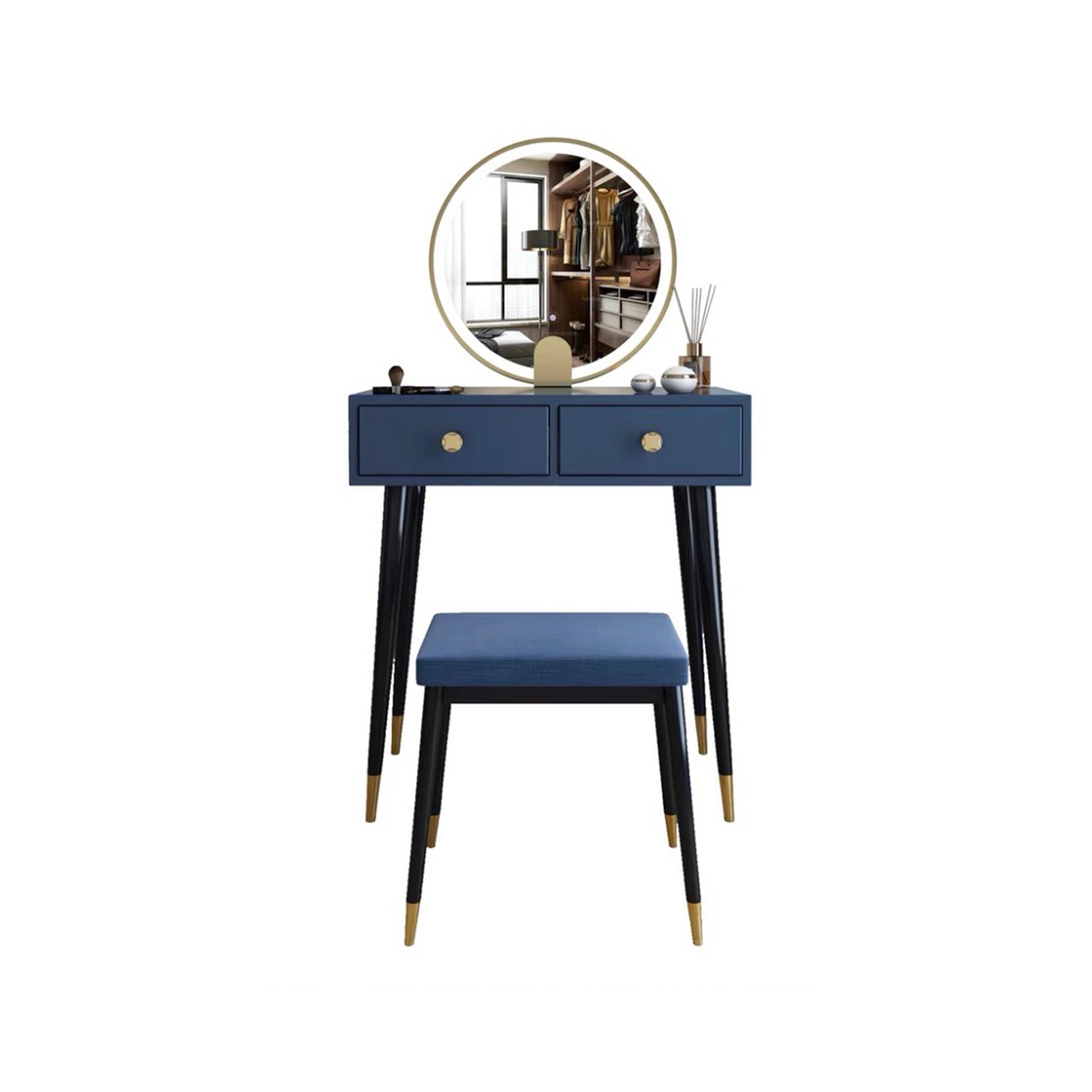 Modern Solid Wood Vanity Dressing Table with Mirror and Stool