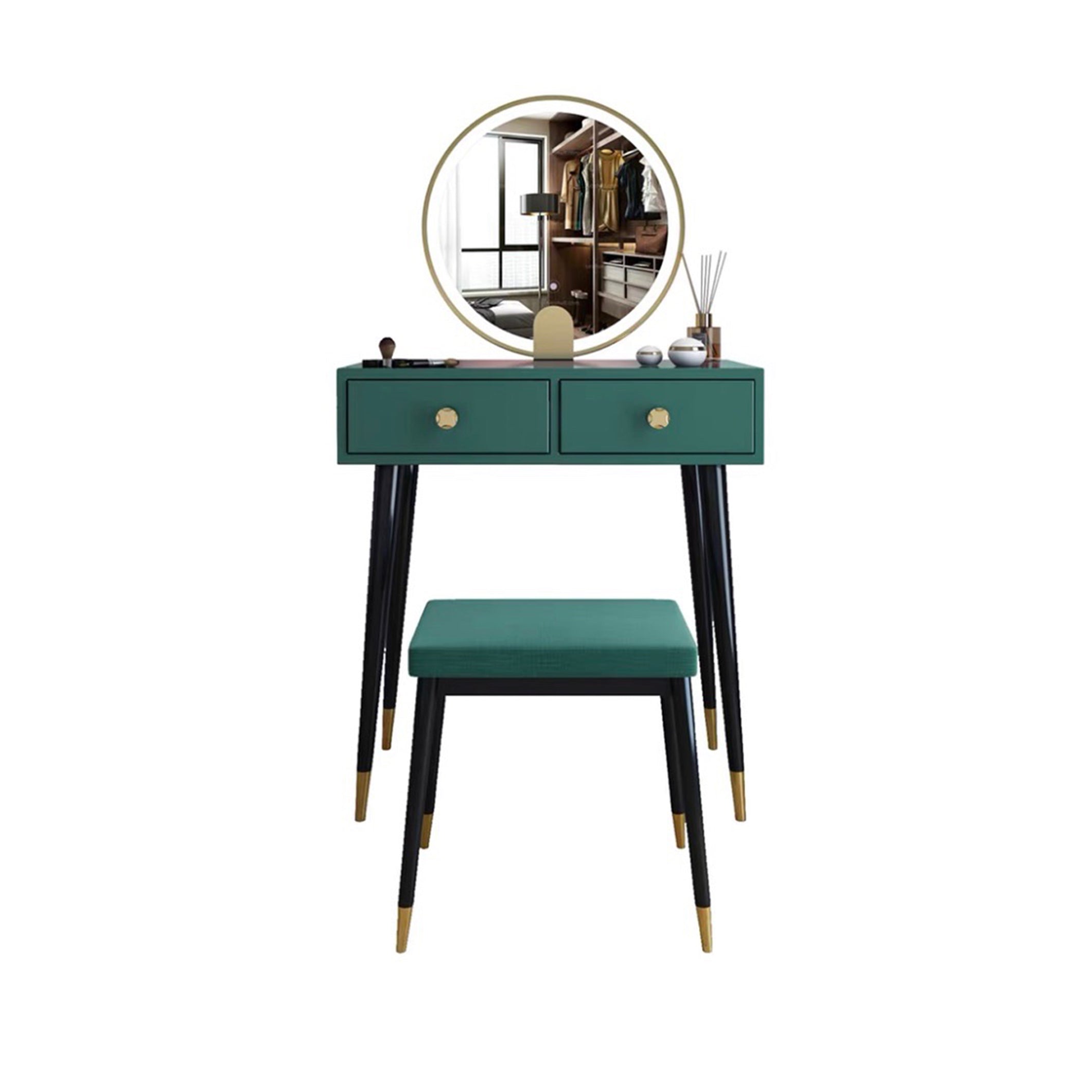 Modern Solid Wood Vanity Dressing Table with Mirror and Stool