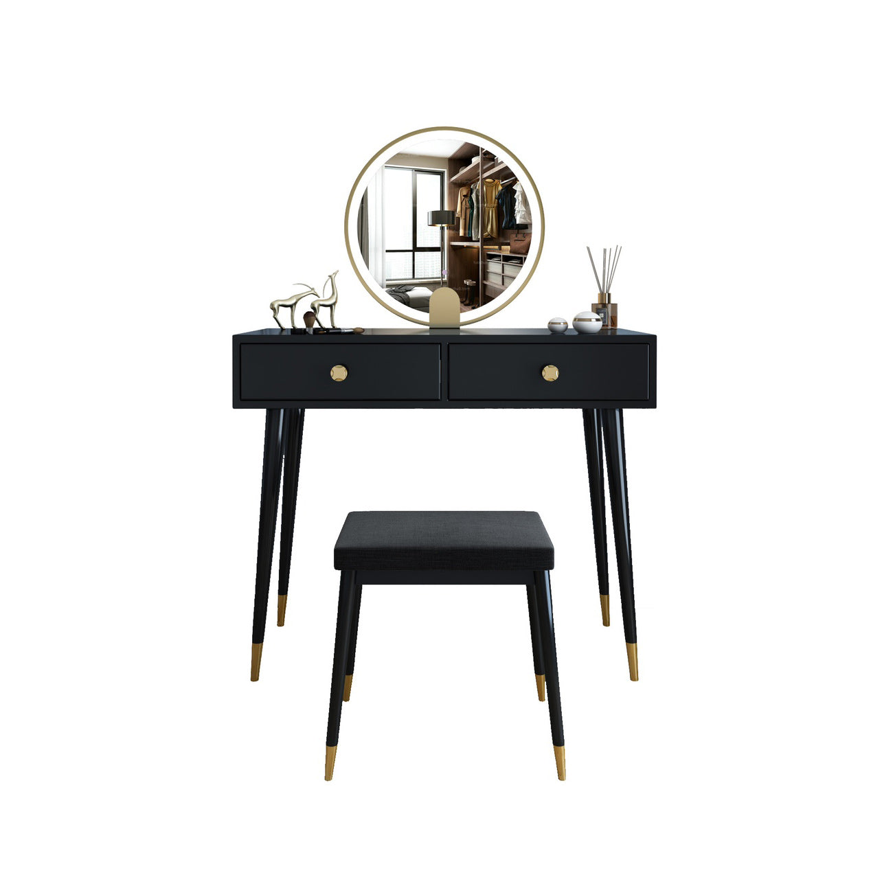 Modern Solid Wood Vanity Dressing Table with Mirror and Stool