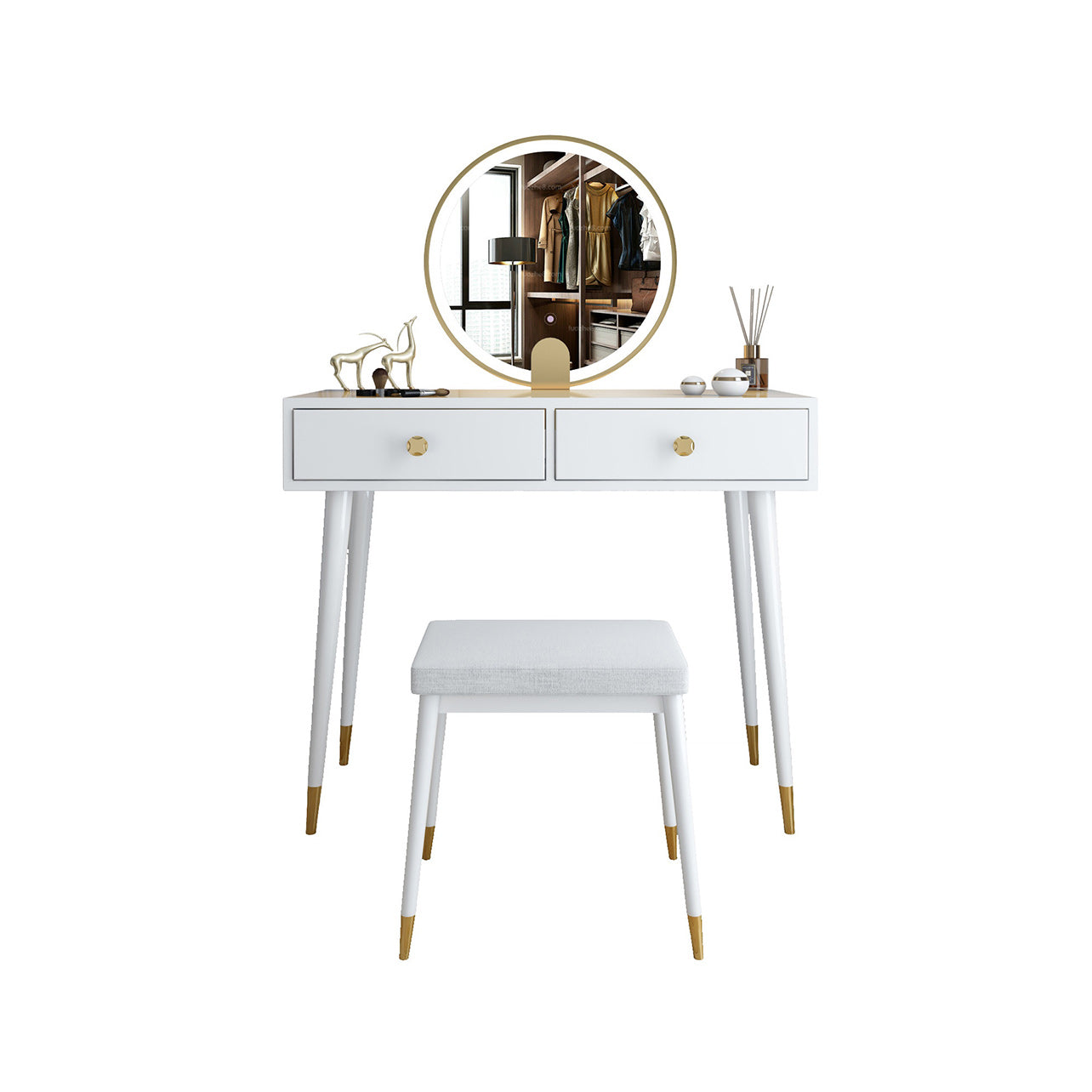 Modern Solid Wood Vanity Dressing Table with Mirror and Stool