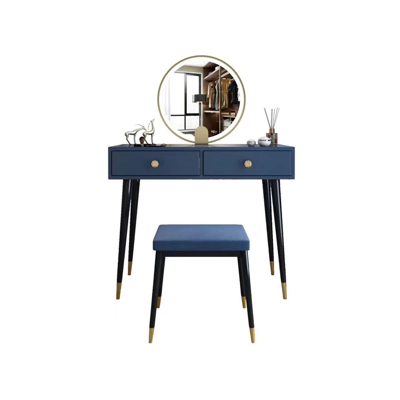 Modern Solid Wood Vanity Dressing Table with Mirror and Stool