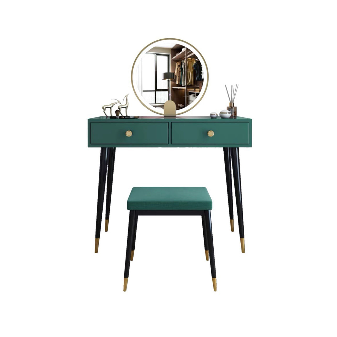 Modern Solid Wood Vanity Dressing Table with Mirror and Stool