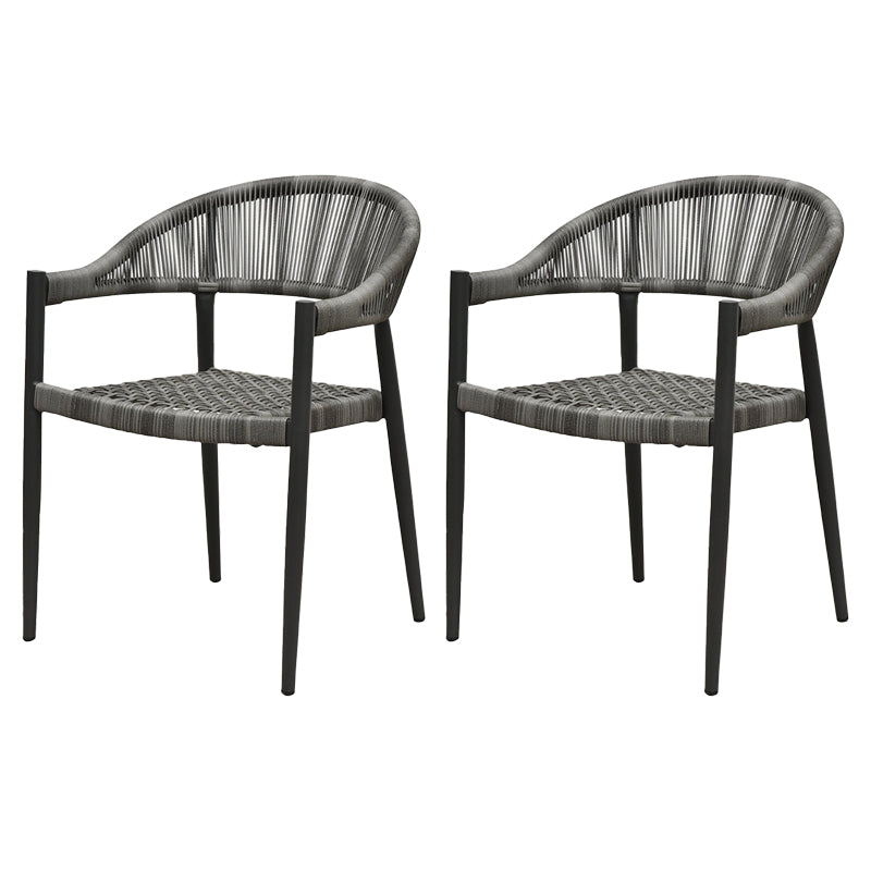 Tropical Outdoor Bistro Chairs Gray Aluminum With Arm Stacking Patio Dining Chair