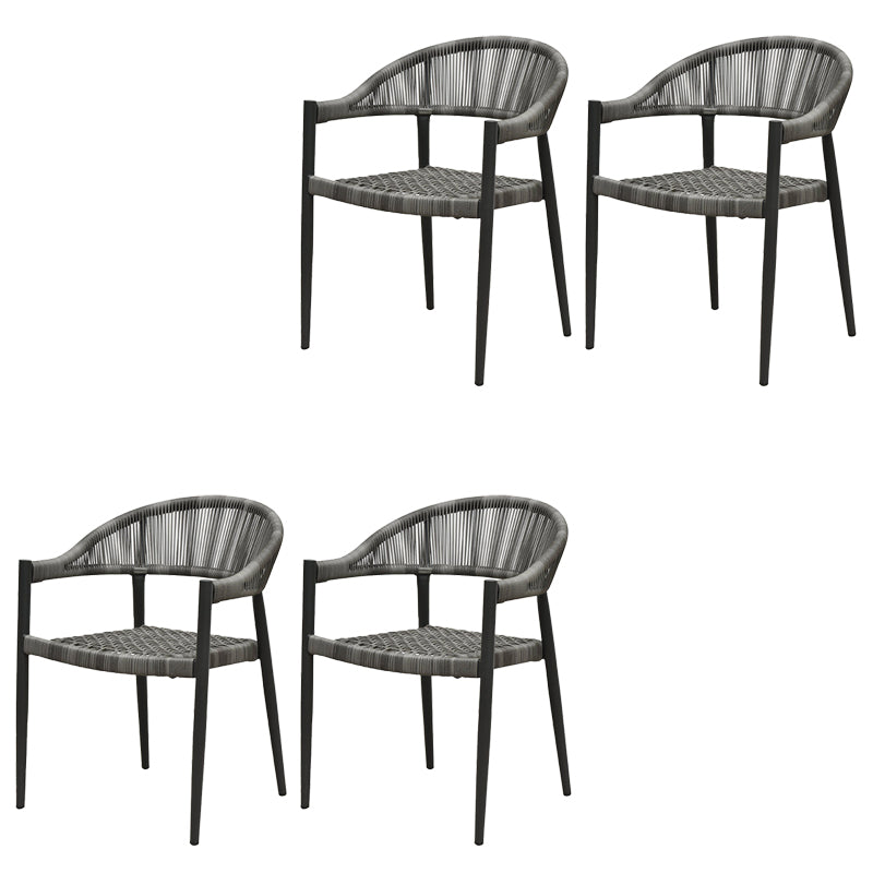 Tropical Outdoor Bistro Chairs Gray Aluminum With Arm Stacking Patio Dining Chair