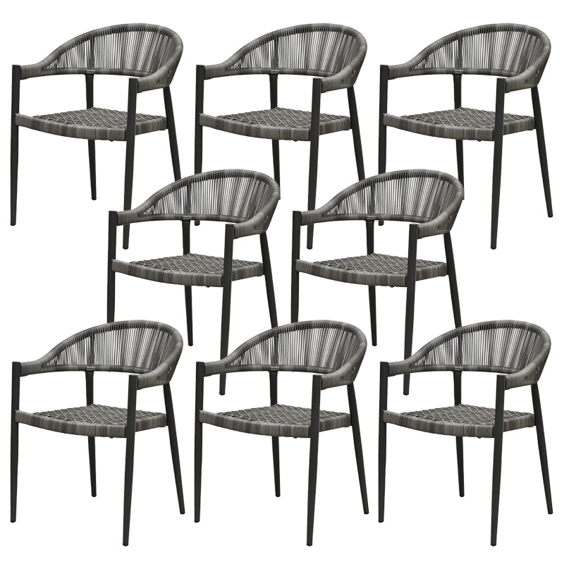 Tropical Outdoor Bistro Chairs Gray Aluminum With Arm Stacking Patio Dining Chair