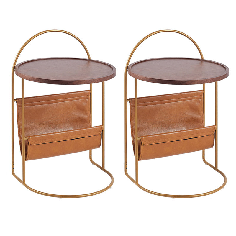 Solid Wood Side Table with Storage Round Tray Top Corner Table