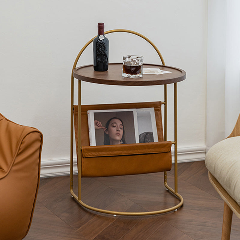 Solid Wood Side Table with Storage Round Tray Top Corner Table