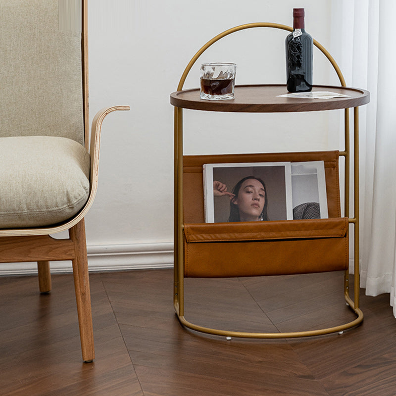Solid Wood Side Table with Storage Round Tray Top Corner Table