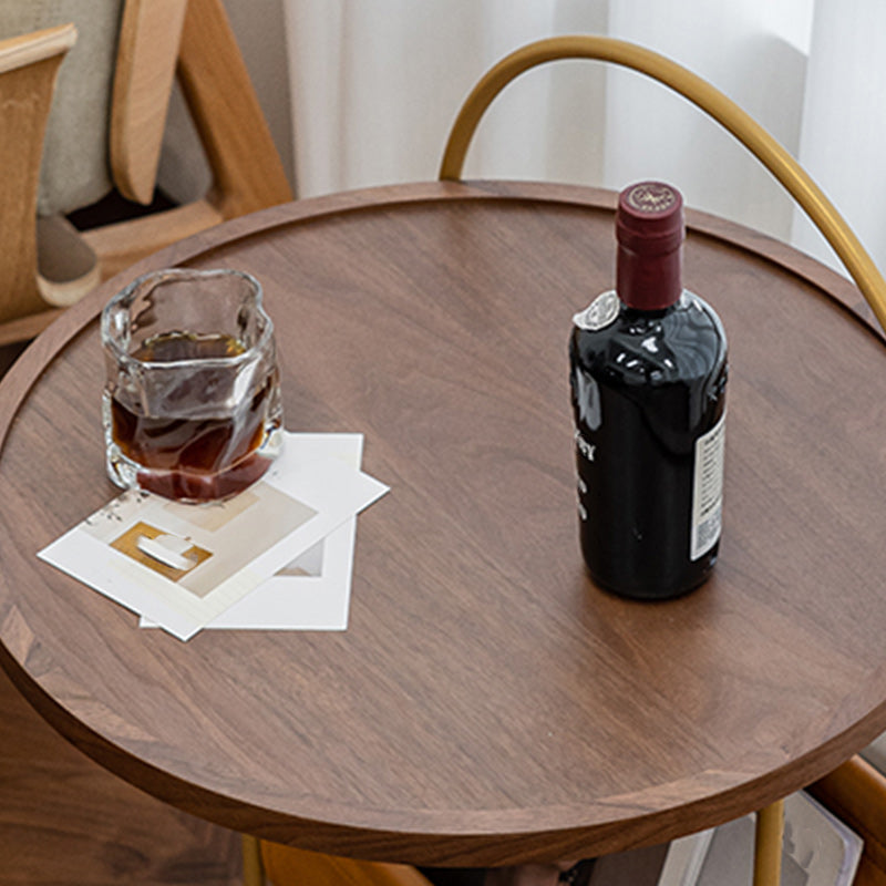 Solid Wood Side Table with Storage Round Tray Top Corner Table