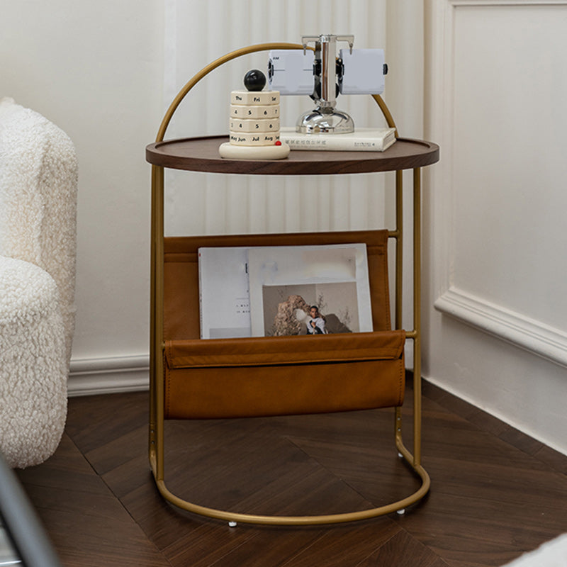 Solid Wood Side Table with Storage Round Tray Top Corner Table