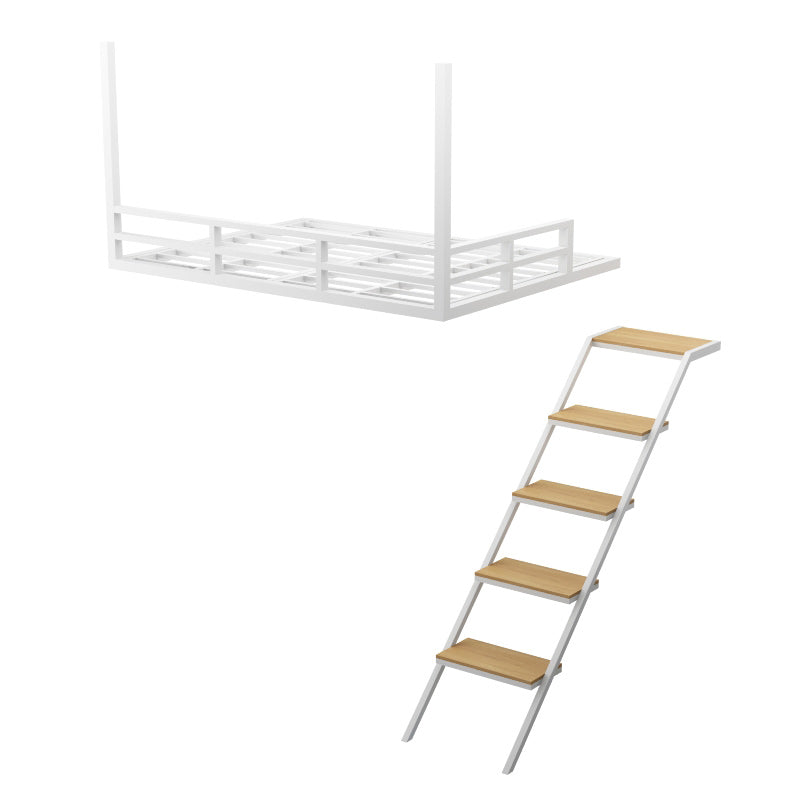 Scandinavian Metal Loft Bed White/Black Built-In Ladder Kids Bed