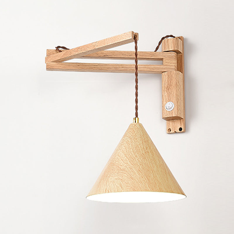 Modern Wooden Shade Wall Lighting Fixtures 1-Light Wall Lamp for Bedroom