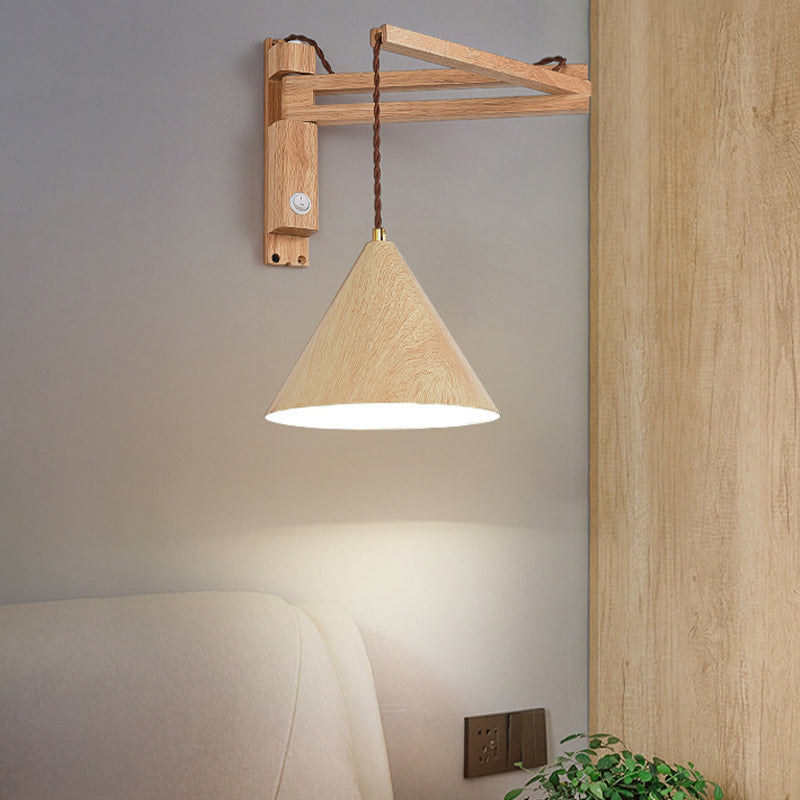 Modern Wooden Shade Wall Lighting Fixtures 1-Light Wall Lamp for Bedroom