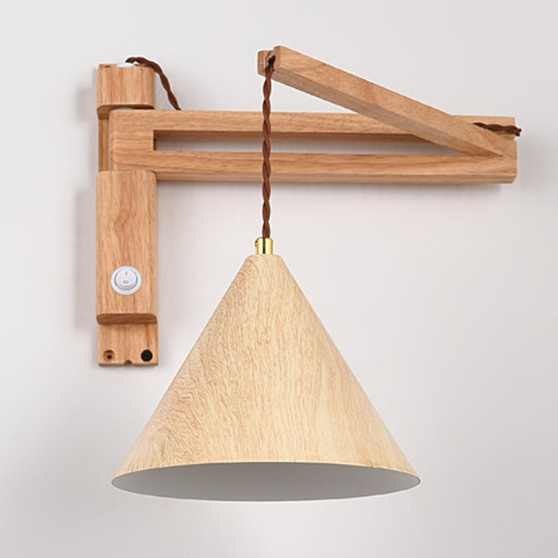 Modern Wooden Shade Wall Lighting Fixtures 1-Light Wall Lamp for Bedroom