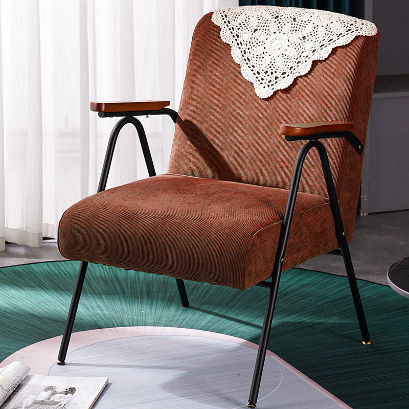 Mid-Century Modern Accent Armchair in Corduroy and Metal Base