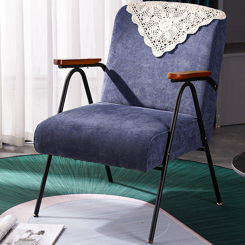 Mid-Century Modern Accent Armchair in Corduroy and Metal Base