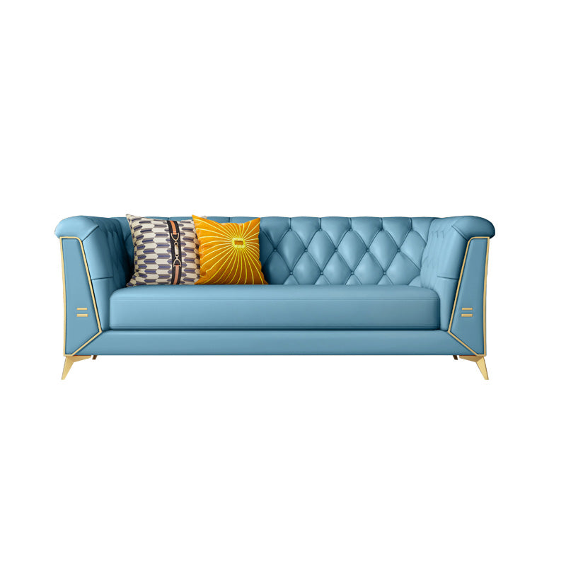 Solid Color Faux Leather Sofa 28.34" Wide Tufted Back Tuxedo Arm Sofa