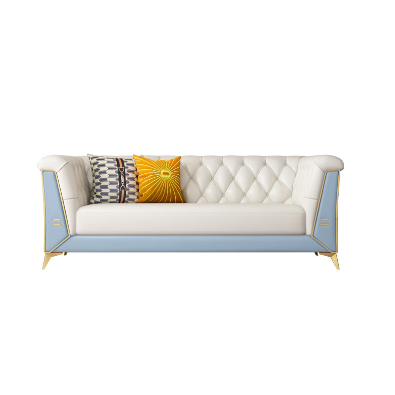 Solid Color Faux Leather Sofa 28.34" Wide Tufted Back Tuxedo Arm Sofa