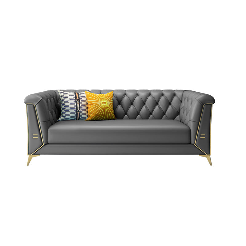Solid Color Faux Leather Sofa 28.34" Wide Tufted Back Tuxedo Arm Sofa