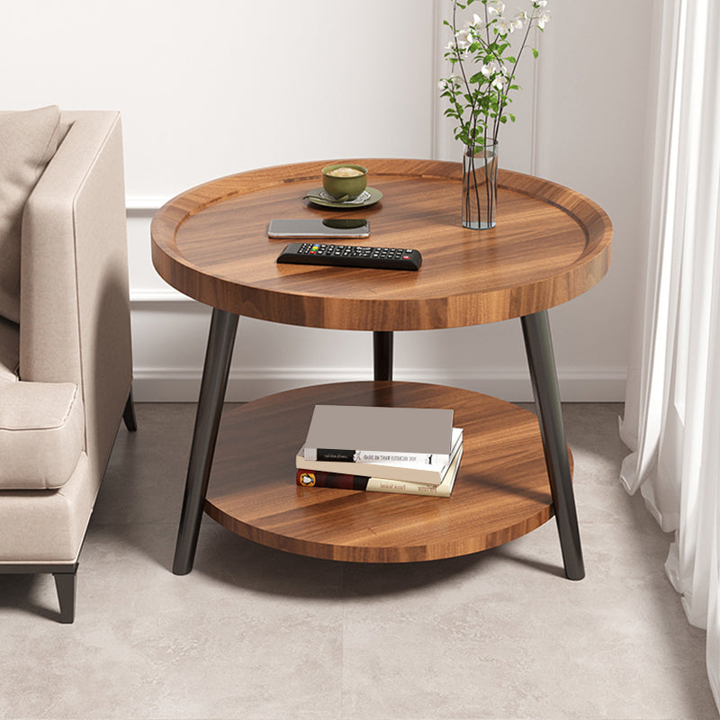 Wood Cocktail Table 3 Legs Modern Single Coffee Table with Shelf