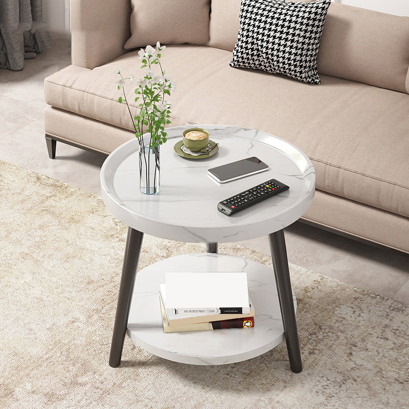 Wood Cocktail Table 3 Legs Modern Single Coffee Table with Shelf