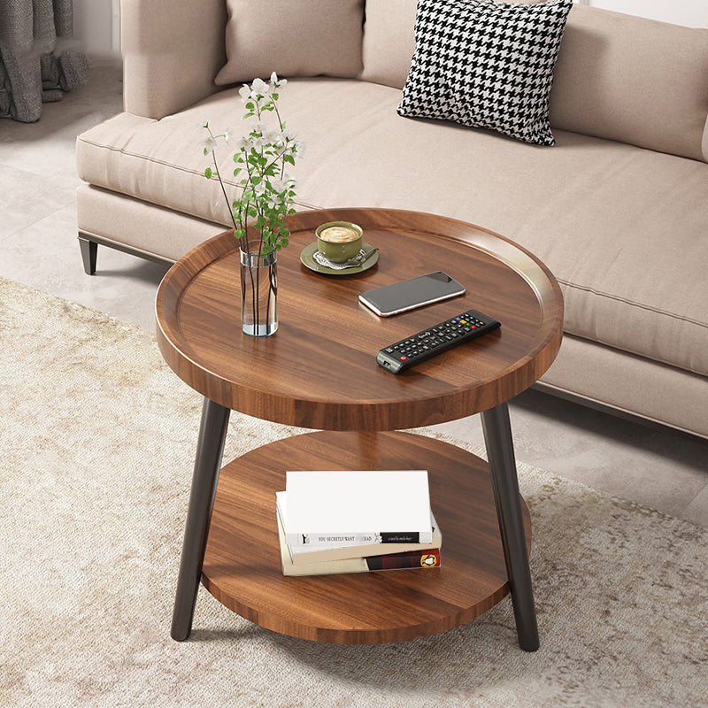 Wood Cocktail Table 3 Legs Modern Single Coffee Table with Shelf