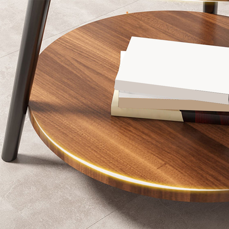 Wood Cocktail Table 3 Legs Modern Single Coffee Table with Shelf