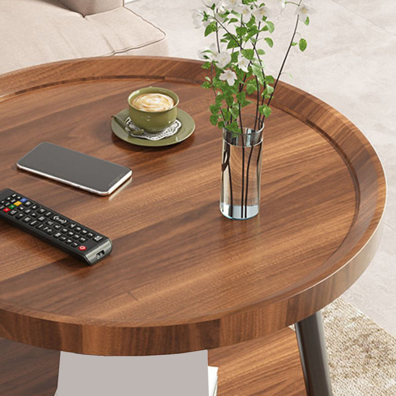 Wood Cocktail Table 3 Legs Modern Single Coffee Table with Shelf