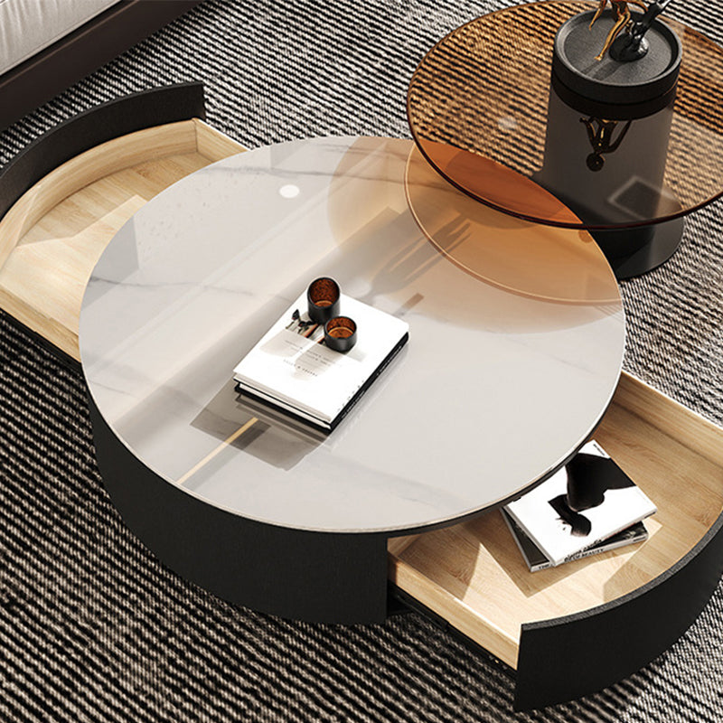 Stone Coffee Table Pedestal Nesting Coffee Table Set with Drawer