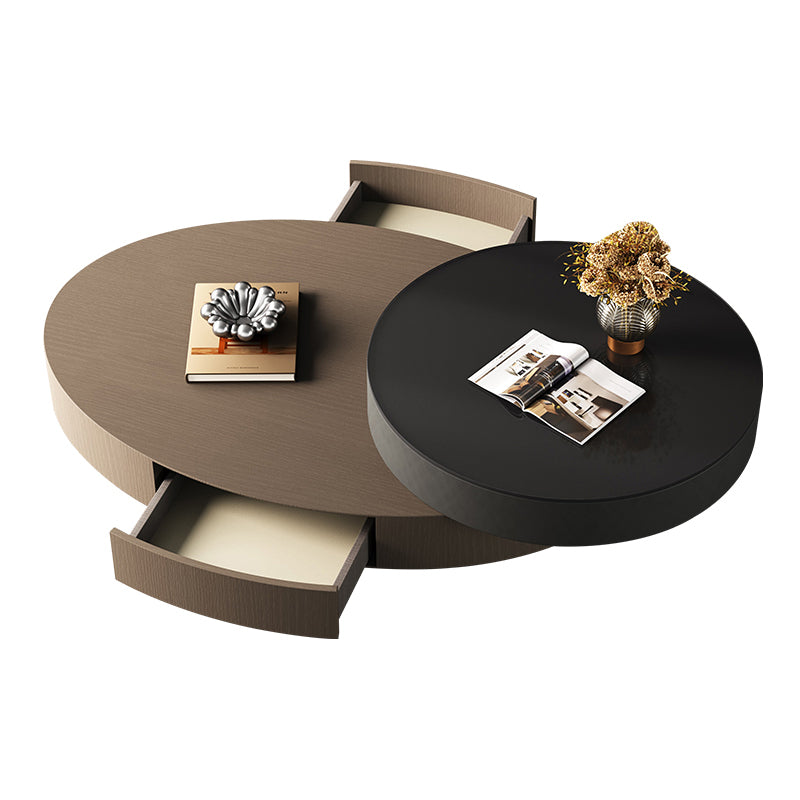 Nesting Coffee Table Set Oval Pedestal Wood Coffee Table with Drawer