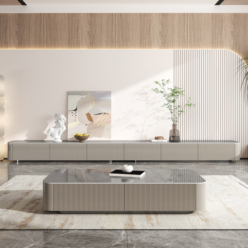 Pedestal Glam Coffee Table Rectangle Slate Single Coffee Table with Drawer