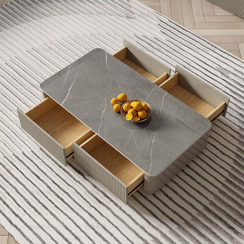 Pedestal Glam Coffee Table Rectangle Slate Single Coffee Table with Drawer