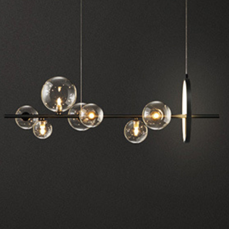 Black & Clear Multi - Head Pendant Ceiling Modern Metal and Glass Kitchen Island Fixture