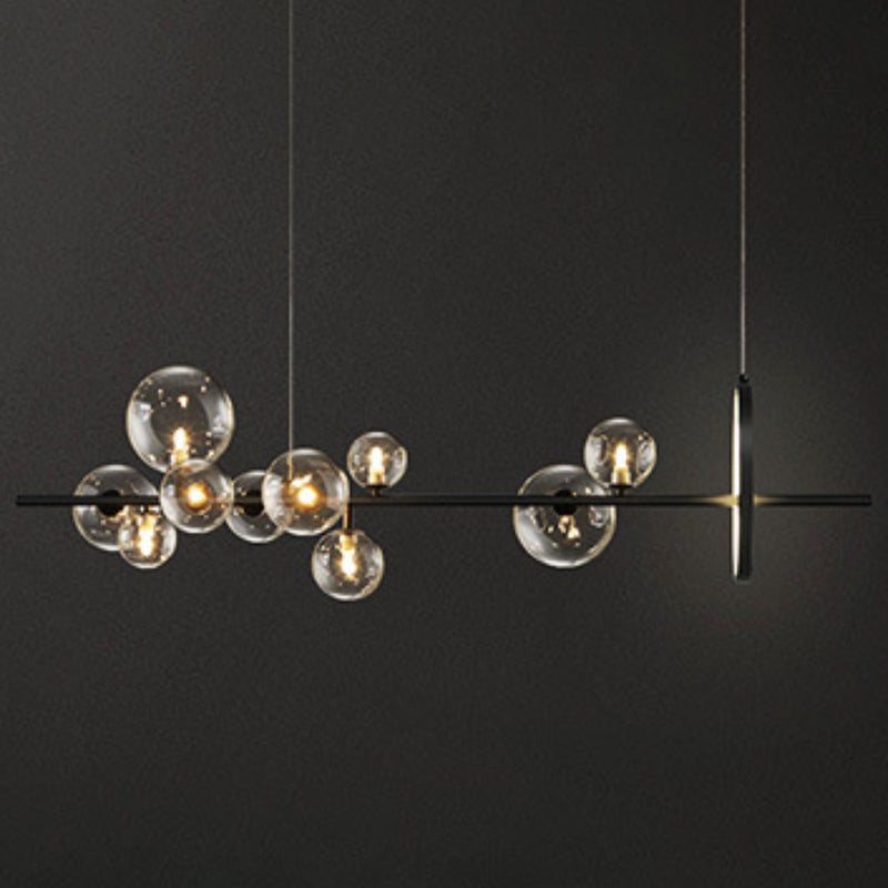Black & Clear Multi - Head Pendant Ceiling Modern Metal and Glass Kitchen Island Fixture