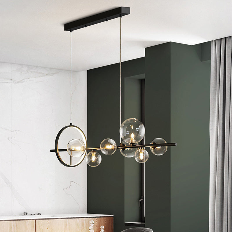 Black & Clear Multi - Head Pendant Ceiling Modern Metal and Glass Kitchen Island Fixture